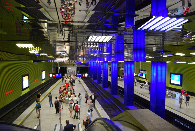 The Münchner Freiheit station underground U-Bahn station in Munich, Germany